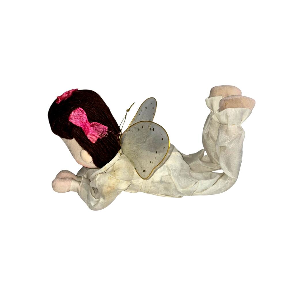 Vintage Hand Crafted Japan Sleepy Eye Hanging Angel Christmas Decor Nylon/ Yarn